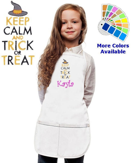 Personalized Kids Halloween Apron with Keep Calm Embroidery Design, Kitchen Cook Gift, School Gift, Funny Gift, Monogrammed, Cooking Party