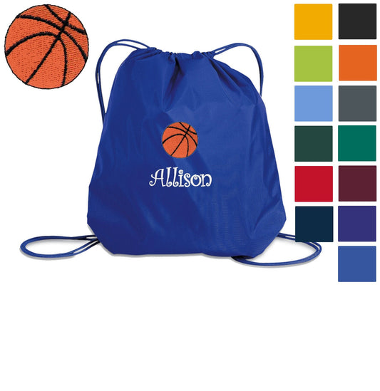 Personalized Kids Basketball Cinch Pack, Drawstring Gym School PE Pool Backpack, Embroidered Sports Bag, Monogrammed Custom Name, Kids Gift