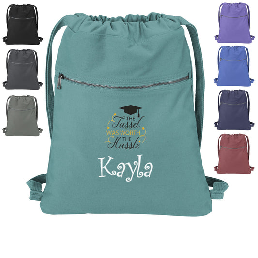 Personalized Nurse Graduation Cinch Pack Gift, Embroidered Tassel Cap Design, Drawstring School, Pool Backpack, Monogrammed Custom Name