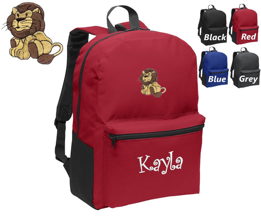 Personalized Kids Backpack Embroidered Lion Monogrammed with Name of Your Choice Perfect Kids School Gift