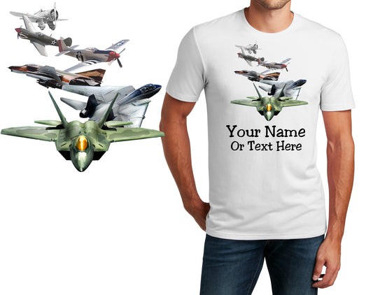 Personalized T-Shirt Fighter Jet History F22 F14 Design, Military Shirt, Custom Printed Shirt, Custom Name, Dad Gift, Unisex Womens Tee