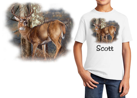 Personalized Kids T-Shirt Buck Deer Standing Design, T-Shirt, Colorful, Cotton, Low Price Inexpensive Tee Shirt, Hunter Gift, School Gift