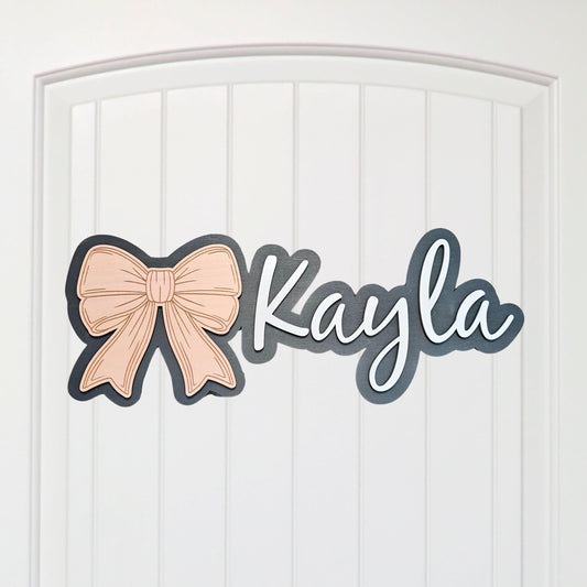 Personalized Kids Door Sign Bow, Childs Door Name Sign, 3D Bedroom Sign, Nursery Wall Name Sign, Kids Bedroom Door Name Sign, Custom Sign