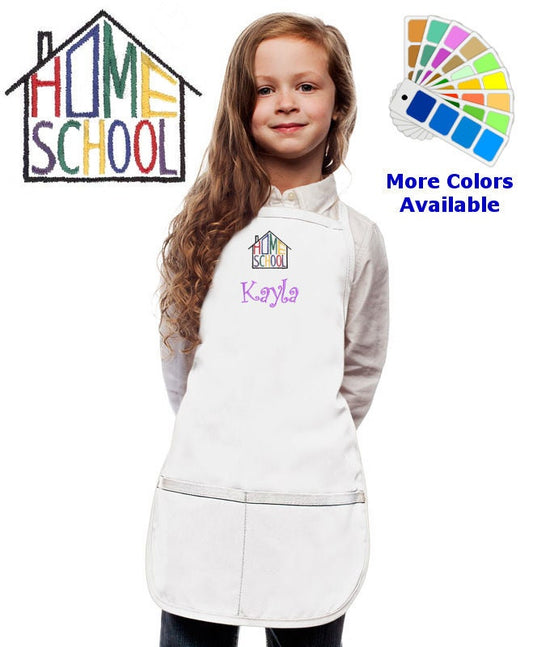 Personalized Kids School Apron with Home School Embroidery Design, Cooking Kitchen Gift, School Student Gift, Monogrammed, Cooking Party