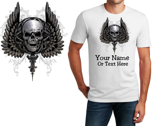 Personalized T-Shirt Goth Skull Wings black Design, Sports Shirt, Custom Shirt, Custom Name, Dad Gift, Fantasy Gift, Unisex Womens Tee