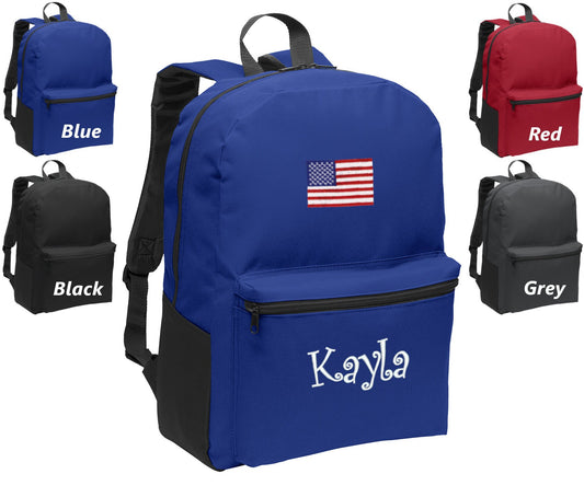 Personalized Kids Backpack Embroidered American Flag Monogrammed with Name of Your Choice Perfect Kids School Gift