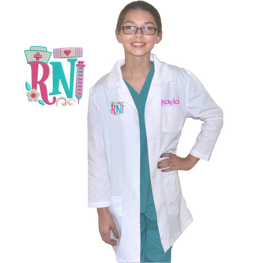 Personalized Kids Lab Coat with RN Nurse Embroidery Design little Doctors and Nurses, Youth Lab Coat, Child Coat, Hallowen Costume