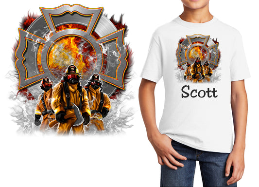 Personalized Kids T-Shirt Firefighter Maltese Cross Design, T-Shirt, Colorful, Cotton, Low Price Inexpensive Tee Shirt, Student School Gift