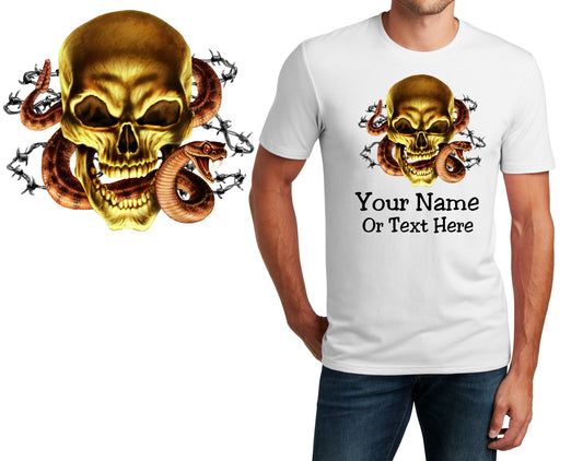Personalized T-Shirt Goth Skull Snake Barbed Design, Sports Shirt, Custom Shirt, Custom Name, Dad Gift, Fantasy Gift, Unisex Womens Tee