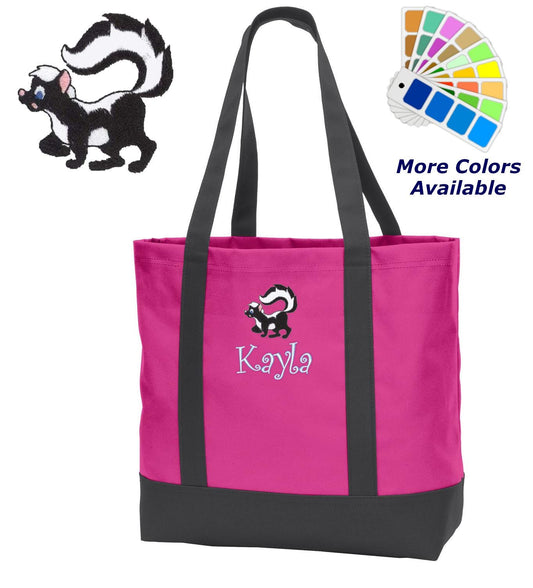Personalized Tote Bag Embroidered Skunk with Name of Your Choice Perfect Gift