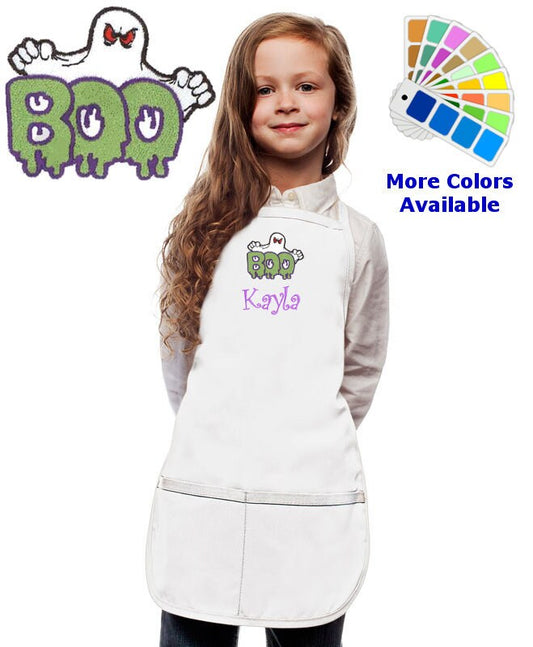 Personalized Kids Halloween Apron with Ghost Boo Embroidery Design