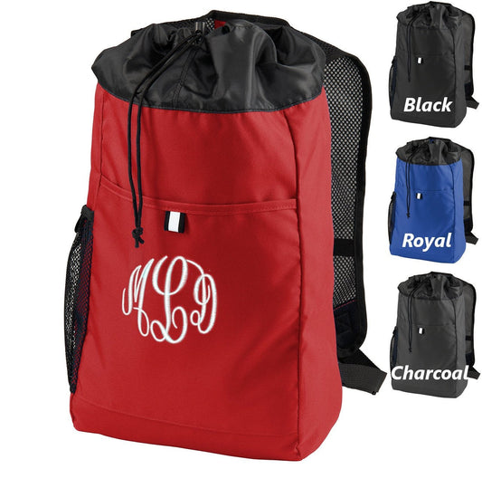 Monogrammed Kids Cinch Pack, Drawstring Gym School PE Pool Backpack, Embroidered Name, Personalized Custom Name, Kids Gift