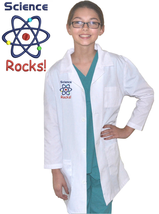 Kids Science Lab Coat with Science Rocks Embroidery Design