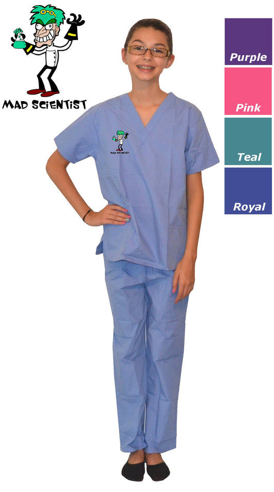 Kids Scrubs with Mad Scientist Embroidery Design