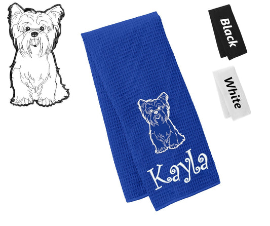 Personalized Dog Towel, Yorkie Yorkshire, Hand Towel, Grooming Towel, Waffle Microfiber, Embroidered Your Pets Name, Monogrammed Dog Gift