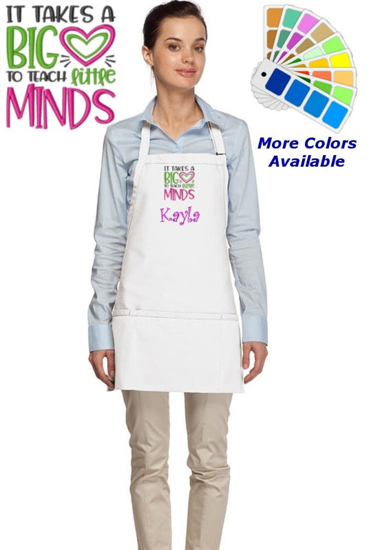 Personalized Apron Embroidered Big Heart Little Minds Teacher Design Teacher Gift