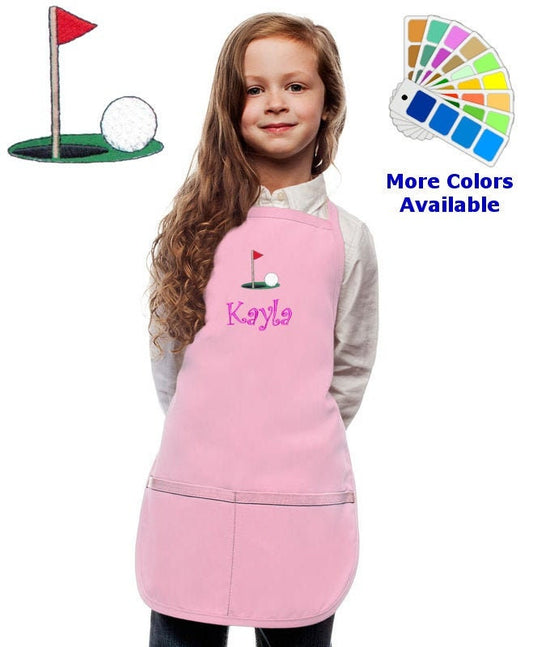 Personalized Kids Apron with Golf Ball Green Embroidery Design, Cooking Kitchen Gift, School Gift, Sports Gift, Monogrammed, Cooking Party