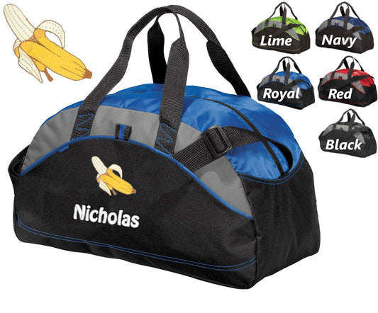 Personalized Kids Duffel Bag Gym Bag Banana School PE Contrast Piping and Stitching Embroidered with Name or Text of Your Choice