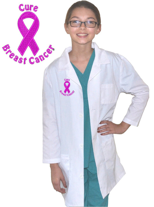 Kids Lab Coat with Cure Breast Cancer Ribbon Embroidery Design for little Doctors and Nurses