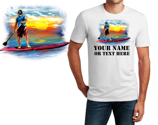 Personalized T-Shirt Paddleboard Male Design, Sports Shirt, Custom Print Shirt, Custom Name, Dad Gift, Beach Gift, Unisex, Womens Tee