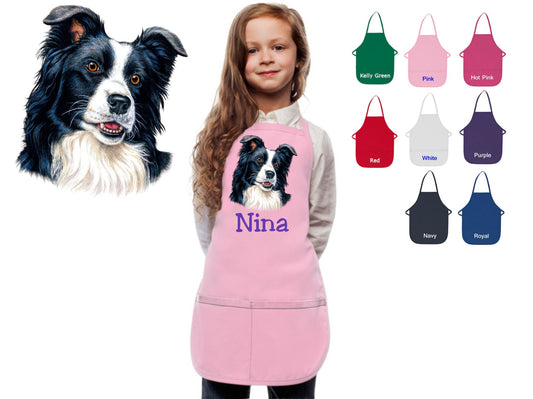 Personalized Kids Apron Border Collie Dog Design, Monogrammed Chef Gift, Chef Gift, Cooking Party, Art Party, School Aprons, Printed Apron