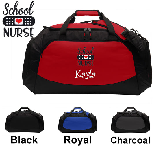 Personalized School Nurse Large Duffle Bag, Design, Scrubs Travel Bag, Embroidered Custom Name, Hospital Bag, Monogrammed, Travel Gift