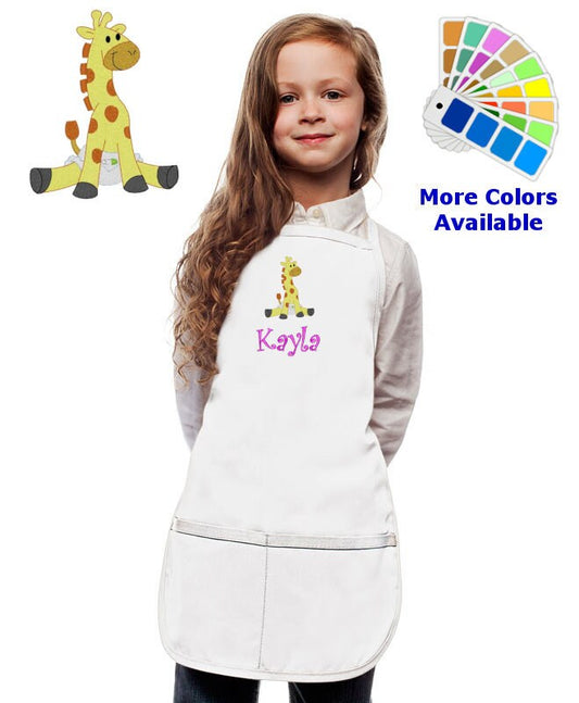 Personalized Kids Apron with Giraffe Embroidery Design, Monogrammed Birthday Gift, Kids Chef Apron, Kids Cook Apron, Custom Apron