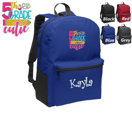 Personalized Kids Fifth Grade Backpack Embroidered Cutie Design, Funny Backpack, Monogrammed Name, Perfect Kids School Sports Gift