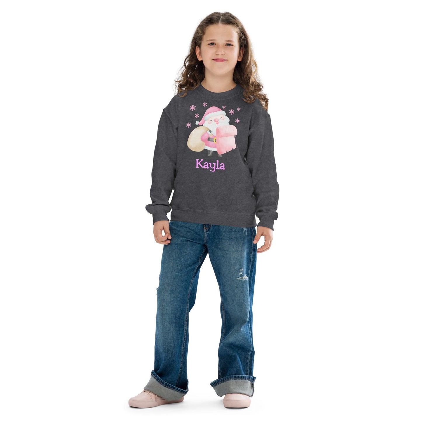 Personalized Kids Pink Santa Christmas Sweatshirt, Retro Santa, Christmas Season Gifts, Christmas Gift Kids, Xmas Sweatshirt, Kids Gift