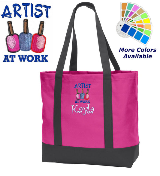 Personalized Tote Bag Embroidered Nail Artist at Work with Name of Your Choice Perfect Gift