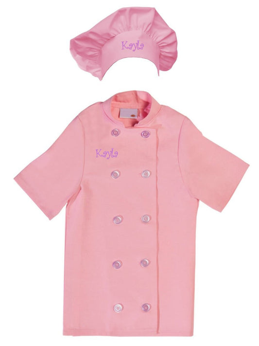 Personalized Kids Pink Chef Coat Jacket with Chef Hat Short Sleeve