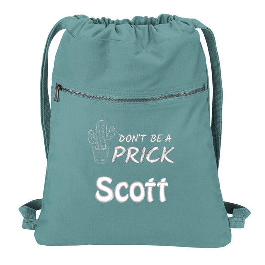 Funny Personalized Beach Wash Cinch Pack, Embroidered Don't Be a Prick Design, Drawstring Gym School PE Pool Backpack, Cotton Metal Zipper