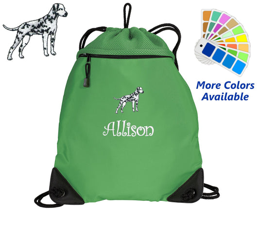 Personalized Cinch Pack, Drawstring Gym School PE, Pool Backpack, Embroidered Dalmatian Dog, Monogrammed Custom Name, Perfect Student Gift