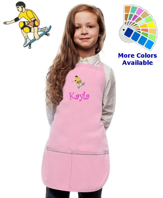 Personalized Kids Apron with Skateboarder Embroidery Design, Kitchen Cook Gift, School Gift, Sports Gift, Monogrammed, Cooking Party