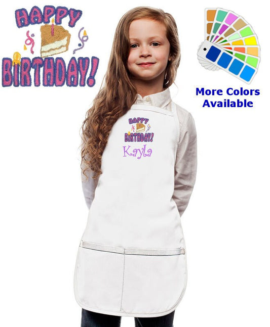Personalized Kids Birthday Apron with Happy Birthday Cake Embroidery Design Birthday Gift, Cooking Kitchen School Student Gift, Monogrammed