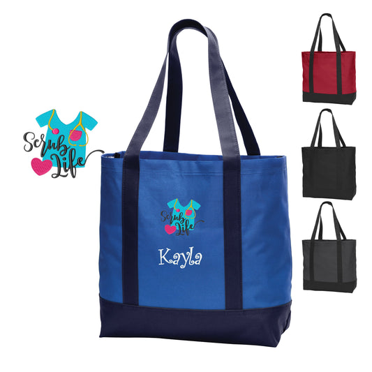 Personalized Canvas Nurse Tote Bag, Scrub Life, Shoulder Bag, Custom Tote with Handles, Embroidered Custom Name, Nurse Gift