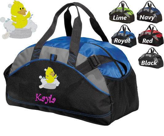 Personalized Kids Duffel Bag Gym School PE Contrast Piping and Stitching Embroidered with Duckling and Name or Text of Your Choice