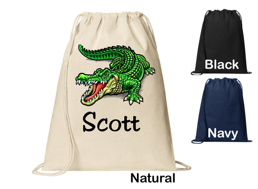 Personalized Alligator Gator Cinch Pack, Drawstring Gym School PE Pool Backpack, Printed Monogrammed Custom Name, Perfect Gift