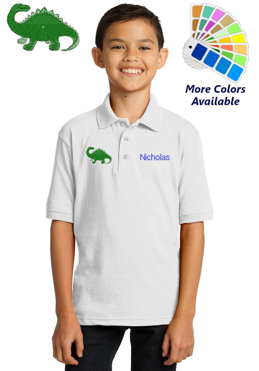 Personalized Kids Polo Shirt Embroidered Brontosaurus Dinosaur Monogrammed with a Name or Text of Your Choice
