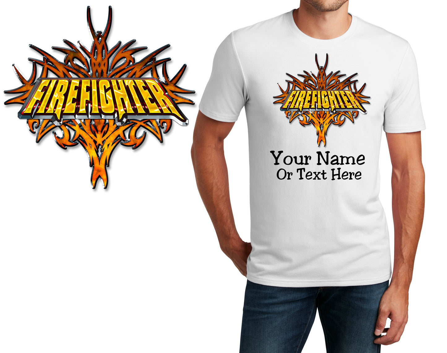Personalized T-Shirt Firefighter Tribal Design, Fire Shirt, Custom Shirt, Custom Name, Dad Gift, Fireman Gift, Unisex Womens Tee