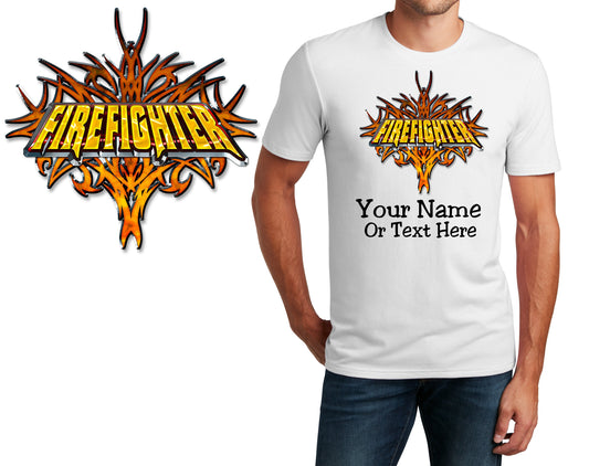 Personalized T-Shirt Firefighter Tribal Design, Fire Shirt, Custom Shirt, Custom Name, Dad Gift, Fireman Gift, Unisex Womens Tee