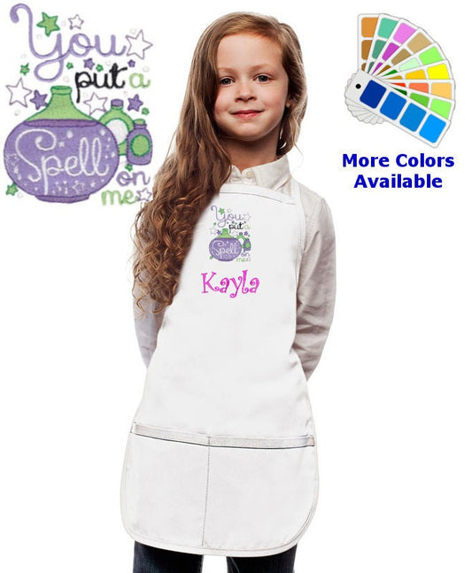 Personalized Kids Halloween Apron with Spell Embroidery Design, Kitchen Cook Gift, School Gift, Funny Gift, Monogrammed, Cooking Party