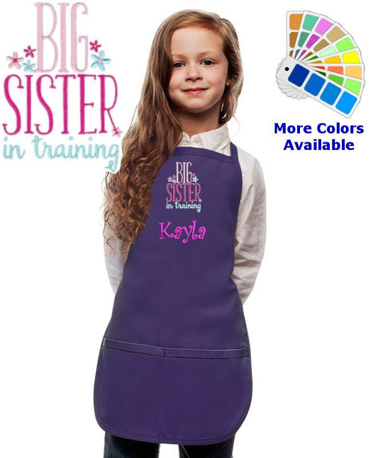 Personalized Kids Apron with Big Sister In Training Embroidery Design, Cook Gift, School Gift, Funny Monogrammed, Cooking Party, Sister Gift