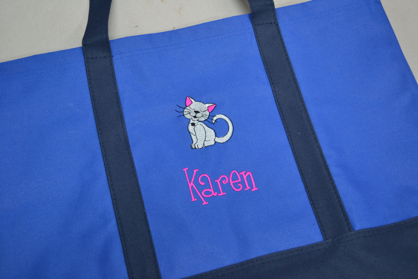 Personalized Tote Bag Embroidered Kitty Cat, Name, Perfect Cat Lover Gift, Animal Lover Gift, Cat Pet Gift
