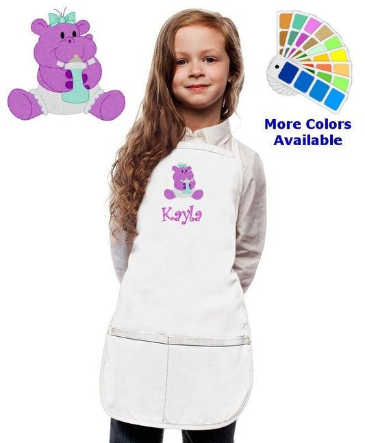 Personalized Kids Apron with Hippo Embroidery Design, Monogrammed Birthday Gift, Kids Chef Apron, Kids Cook Apron, Custom Apron