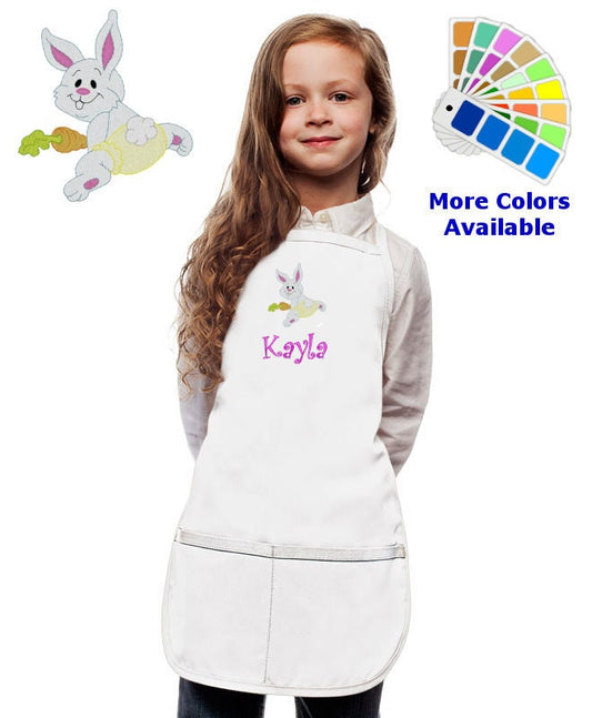 Personalized Kids Apron with Bunny Rabbit Embroidery Design, Monogrammed Birthday Gift, Kids Chef Apron, Kids Cook Apron, Custom Apron