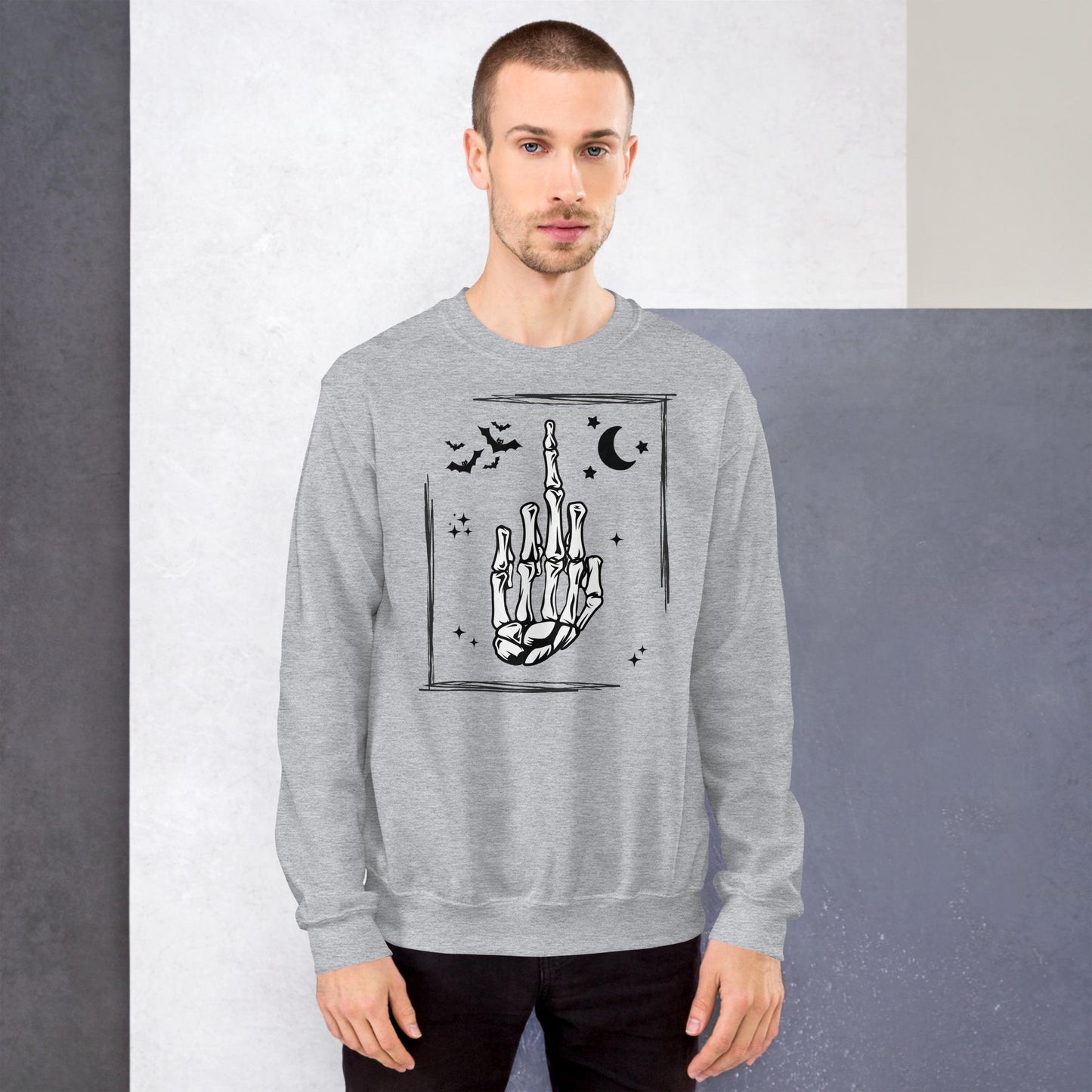 Middle Finger Sweatshirt, Middle finger Bats Moon Sweatshirts, Skeleton Finger Shirts, Skeleton Sweats, Middle Finger, Halloween Shirt
