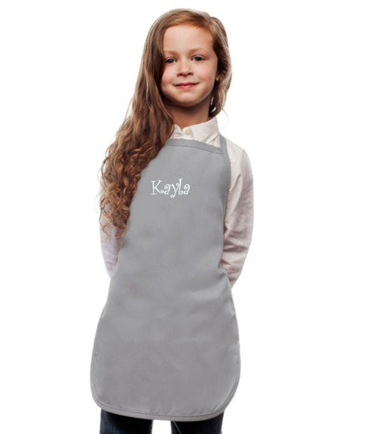 Personalized Silver Gray Kids Apron, Cooking Kitchen Gift, School Gift, Student Gift, Cooking Party, Art Party, Low Price Apron
