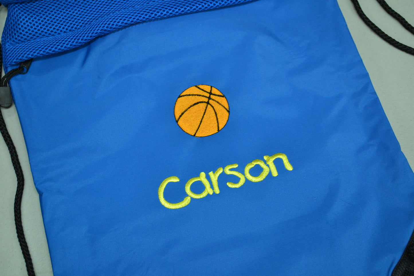 Personalized Kids Cinch Pack Drawstring Gym School PE Pool Backpack Embroidered Basketball Monogrammed with Custom Name Perfect Kids Gift