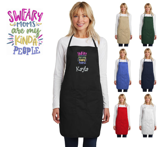 Personalized Mom Apron, Sweary Moms, Embroidered Moms Name, Mothers Day Gift, Kitchen Gift, Monogrammed Mom Cooking Gift, Funny Apron
